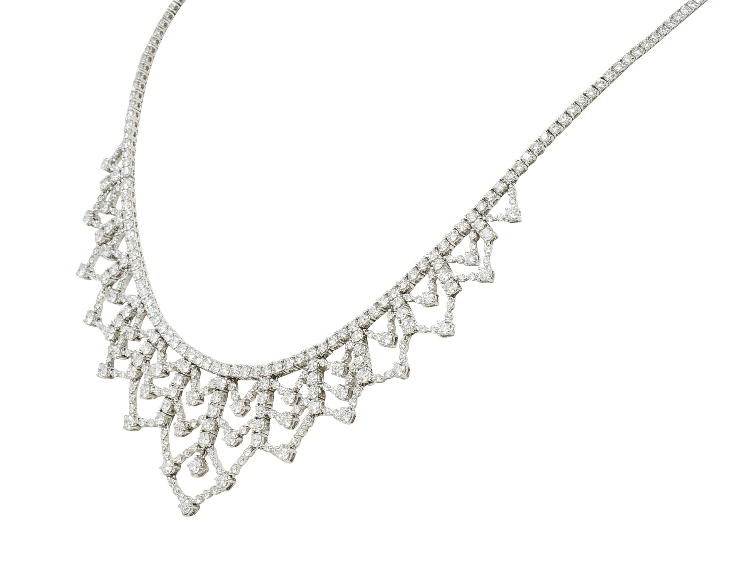 Brilliant Cut Contemporary 13.89 Carat Diamond 18 Karat White Gold Tiered Drop Necklace