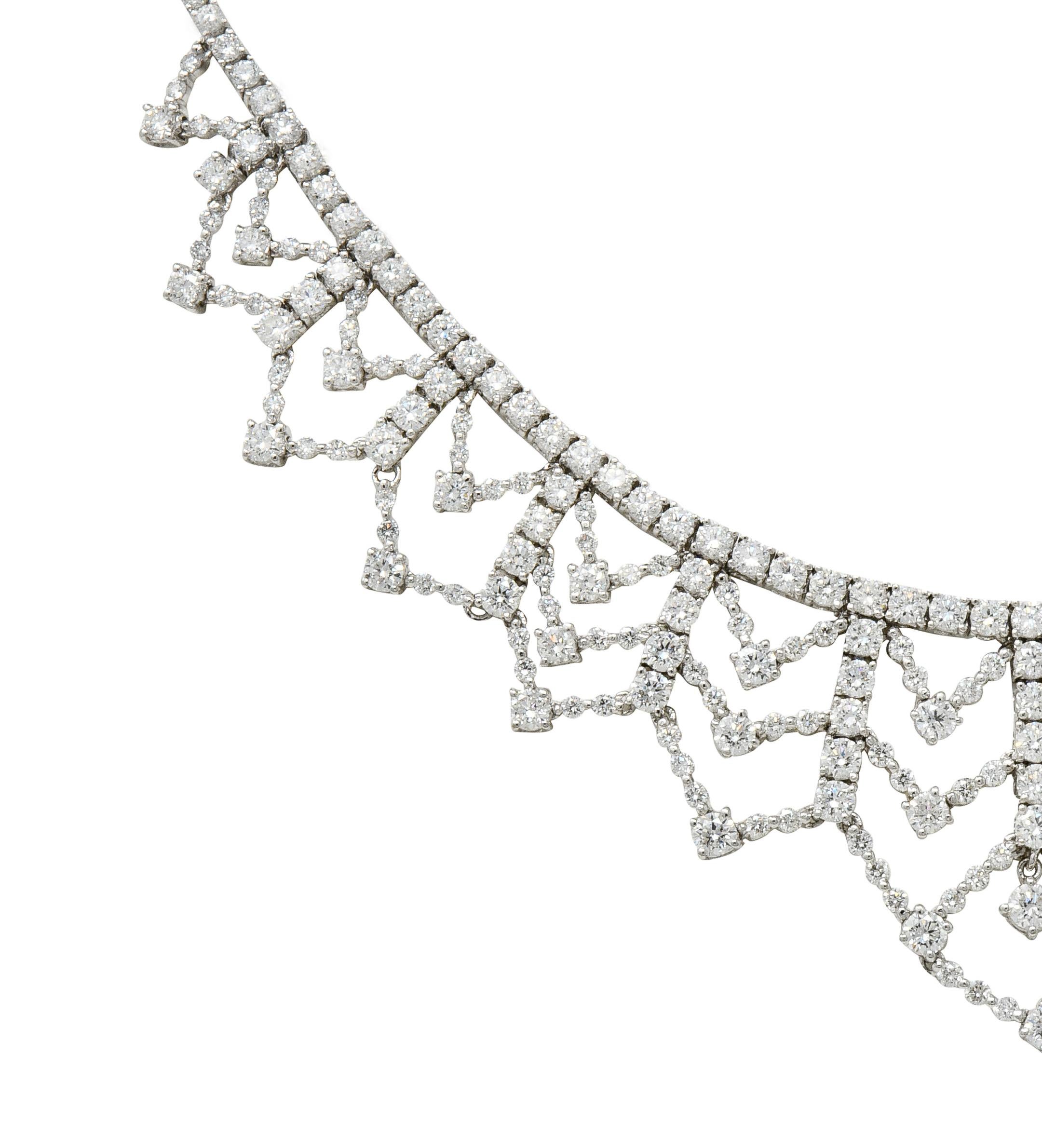 Women's or Men's Contemporary 13.89 Carat Diamond 18 Karat White Gold Tiered Drop Necklace