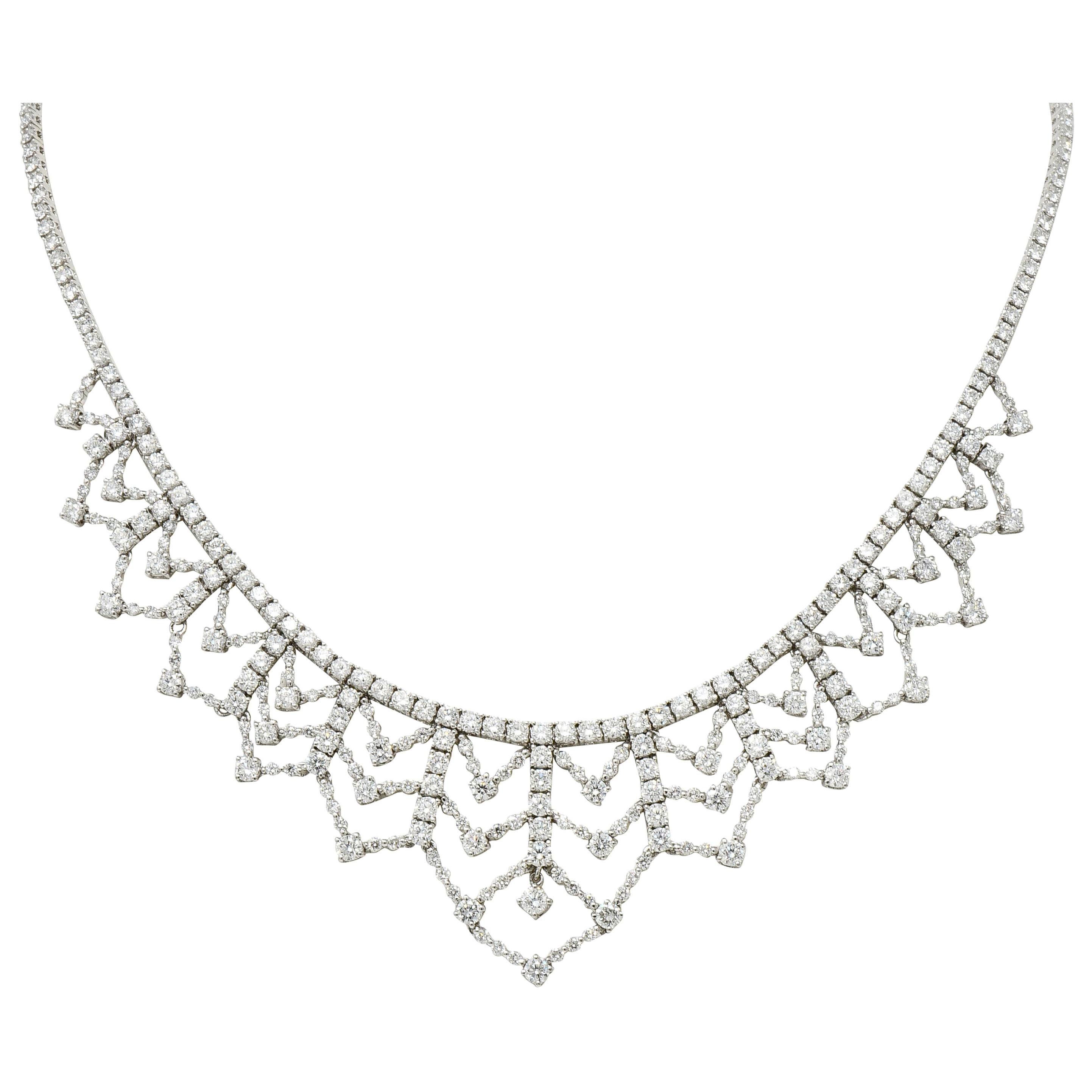 Contemporary 13.89 Carat Diamond 18 Karat White Gold Tiered Drop Necklace