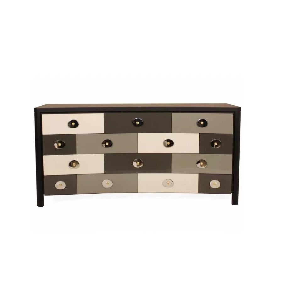 Portuguese Contemporary 14-Drawer Chest with a Wenge Finish & Lacquer Fronts For Sale