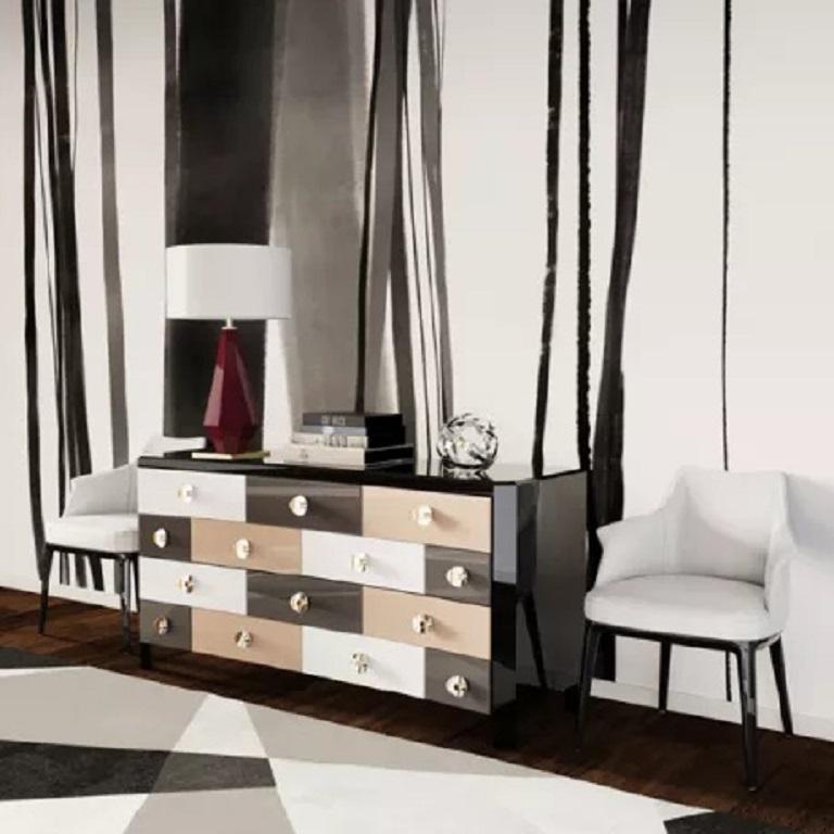 Hand-Crafted Contemporary 14-Drawer Chest with a Wenge Finish & Lacquer Fronts For Sale