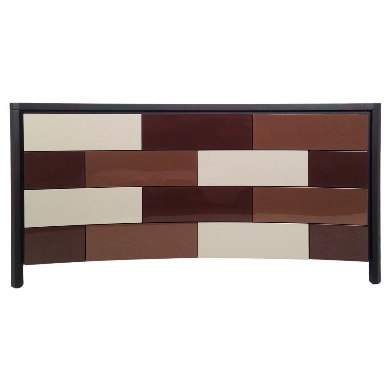Contemporary 14-Drawer Chest with a Wenge Finish & Lacquer Fronts For Sale