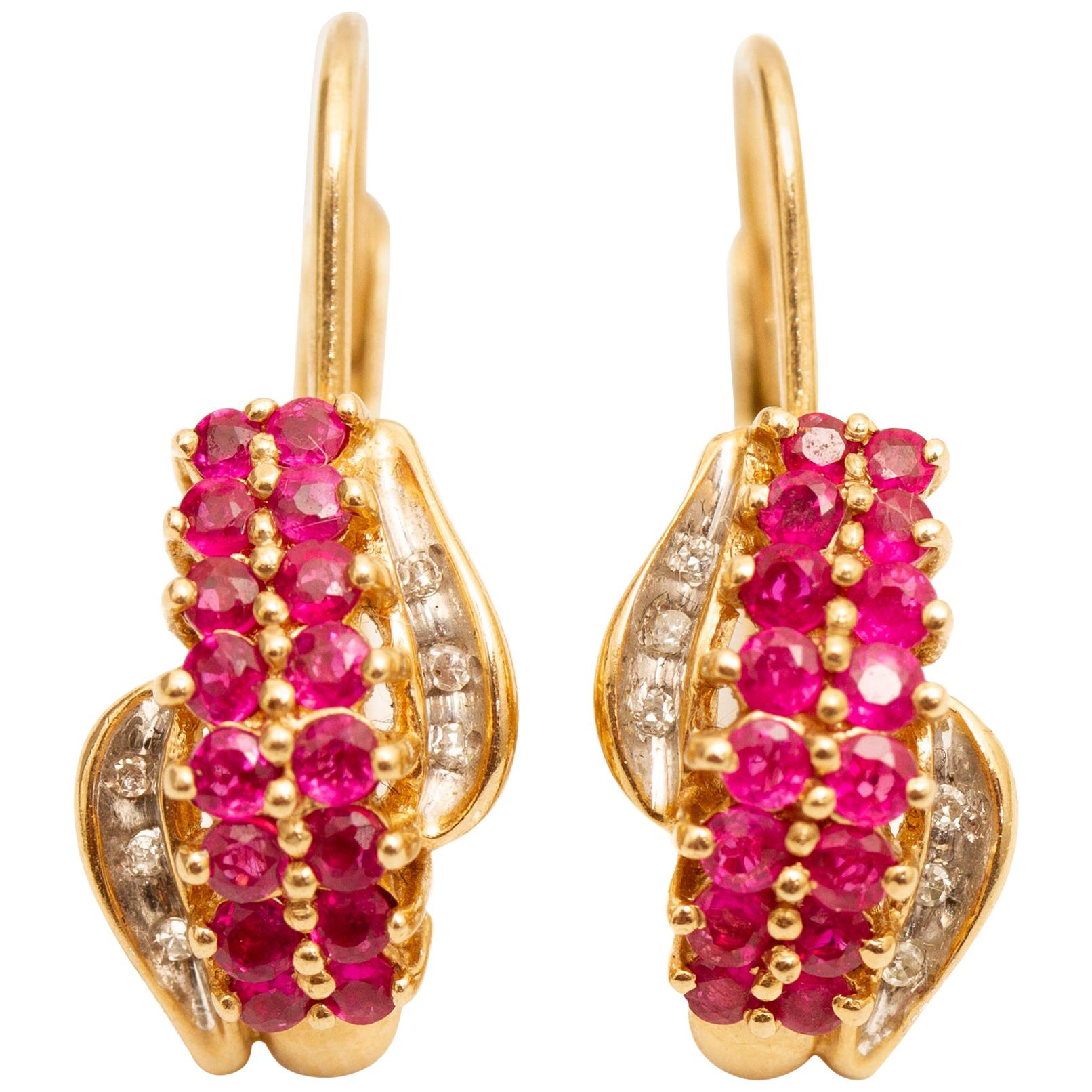 Contemporary 14 Karat Gold Diamond and Ruby Earrings