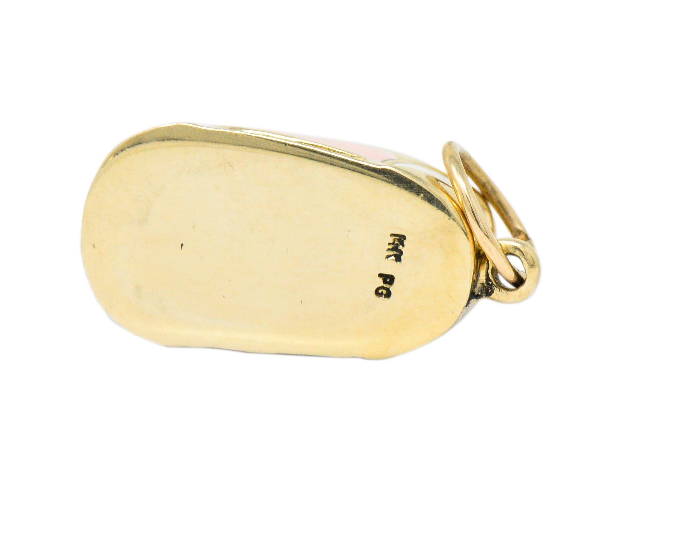 Women's or Men's Contemporary 14 Karat Gold Pink Cream Enamel Saddle Shoe Charm