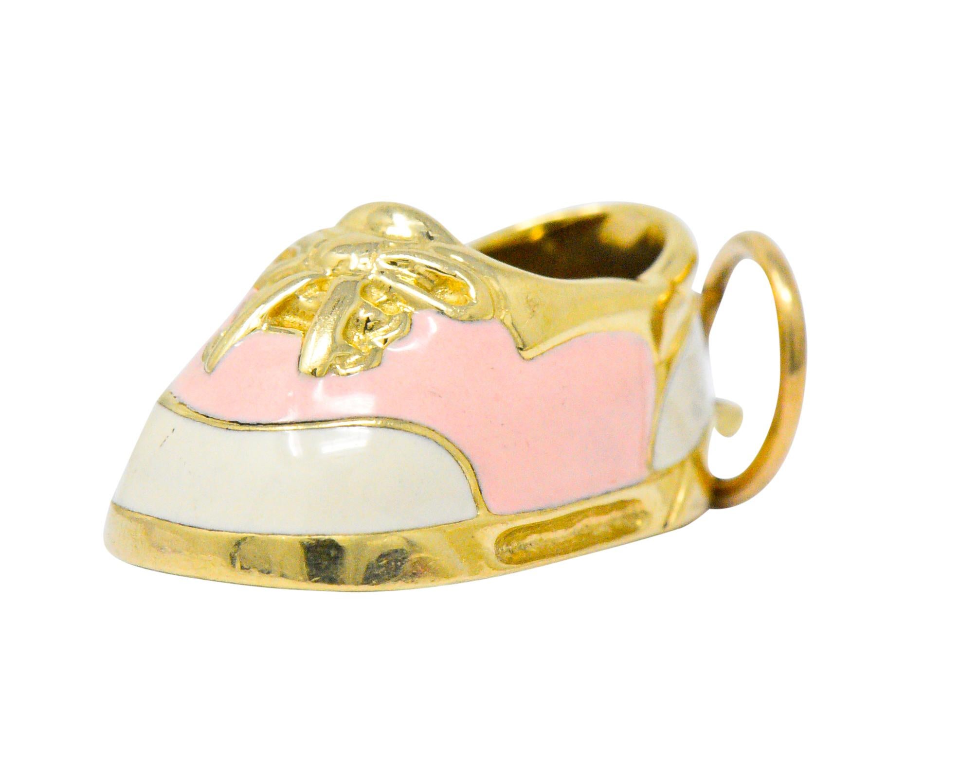 Contemporary 14 Karat Gold Pink Cream Enamel Saddle Shoe Charm 1