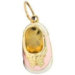 Contemporary 14 Karat Gold Pink Cream Enamel Saddle Shoe Charm