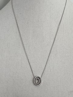 Contemporary 14 Karat White Gold Pavé Diamond Double Oval Pendant Necklace