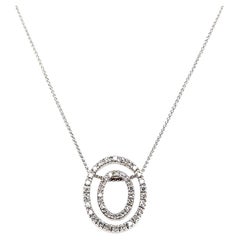Contemporary 14 Karat White Gold Pavé Diamond Double Oval Pendant Necklace