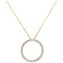 Contemporary 14 Karat Yellow Gold Circle Diamond Pendant Necklace