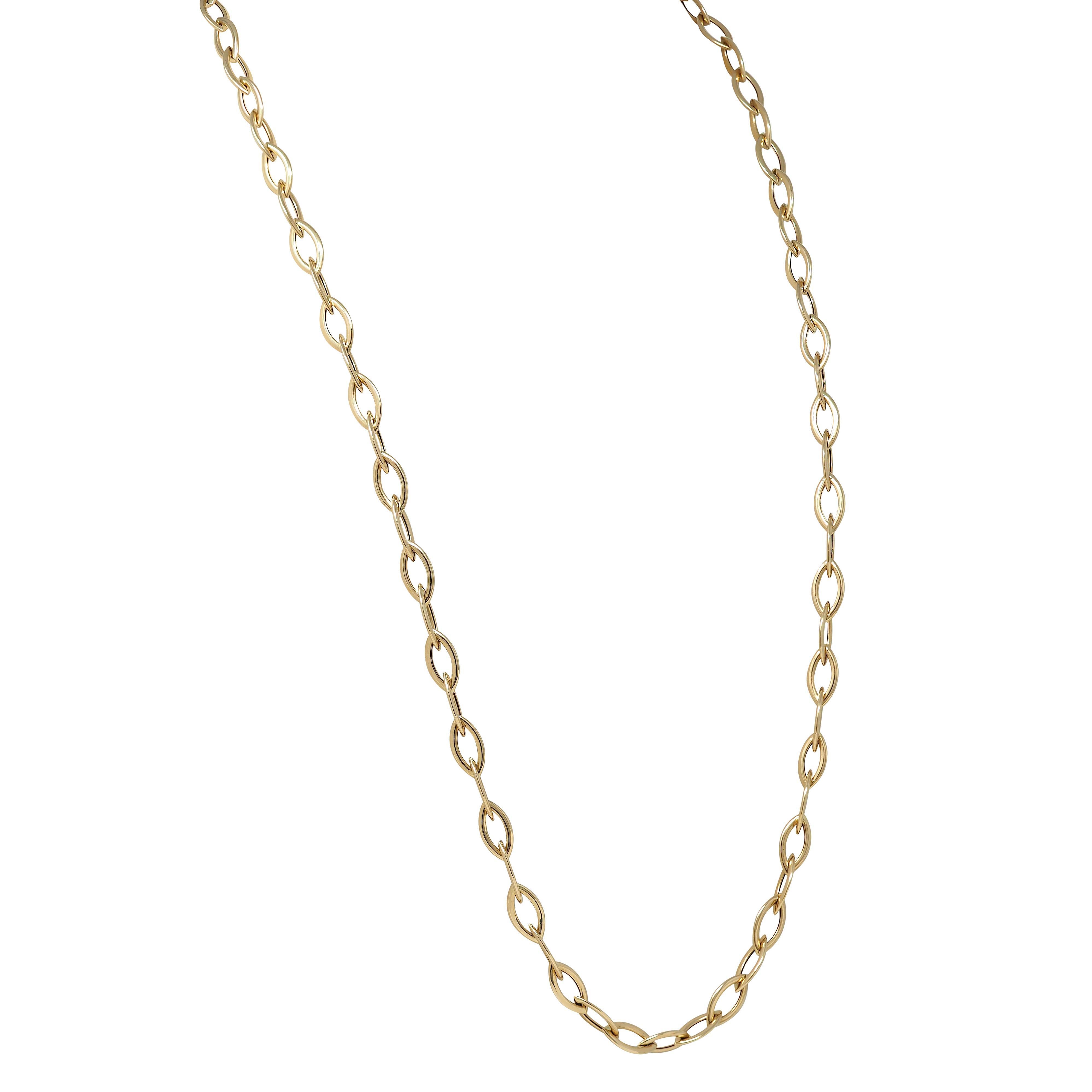 Contemporary 14 Karat Yellow Gold Fancy Navette Link Chain Necklace (Collier à maillons en or jaune 14 carats) Excellent état - En vente à Philadelphia, PA