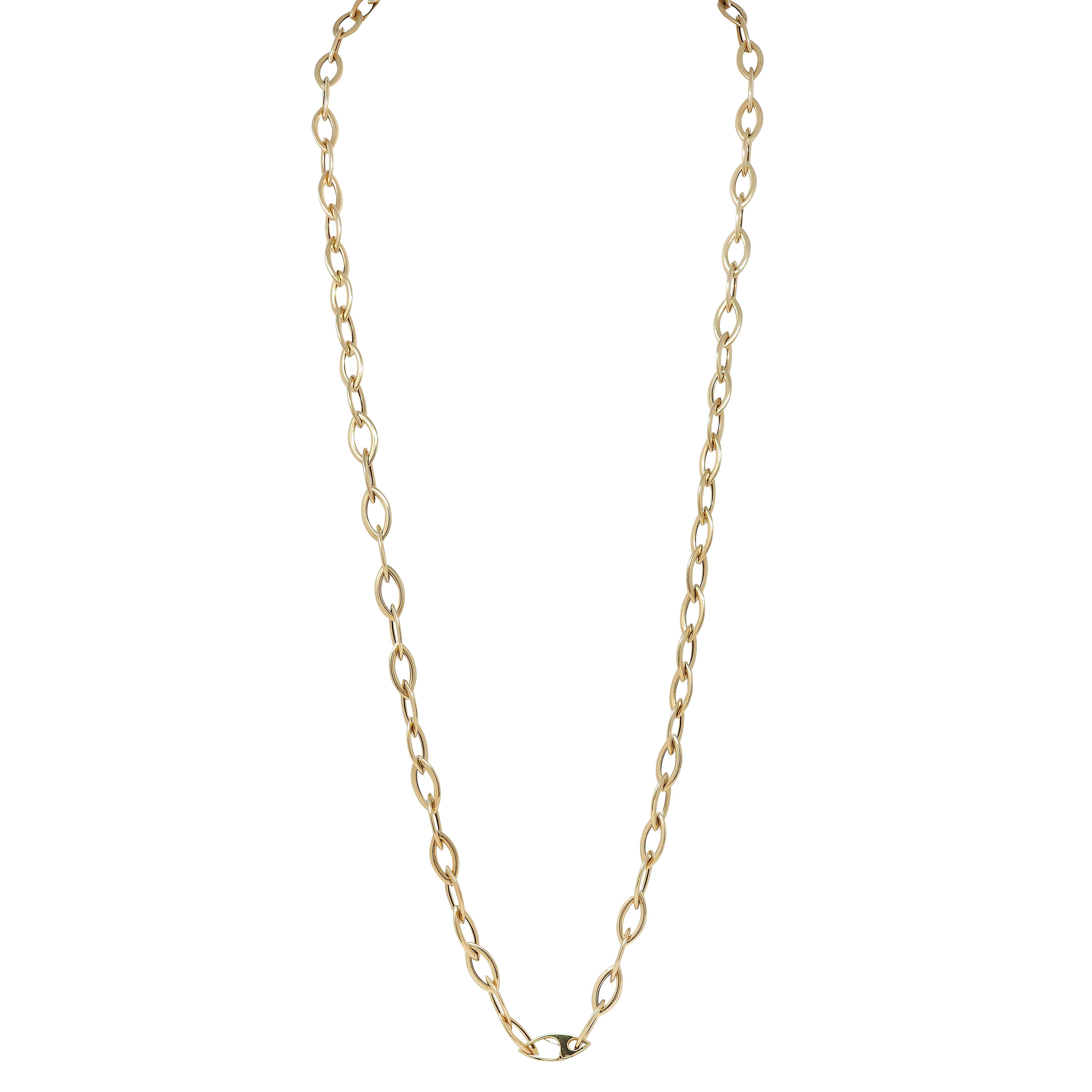 Contemporary 14 Karat Yellow Gold Fancy Navette Link Chain Necklace (Collier à maillons en or jaune 14 carats) Unisexe en vente