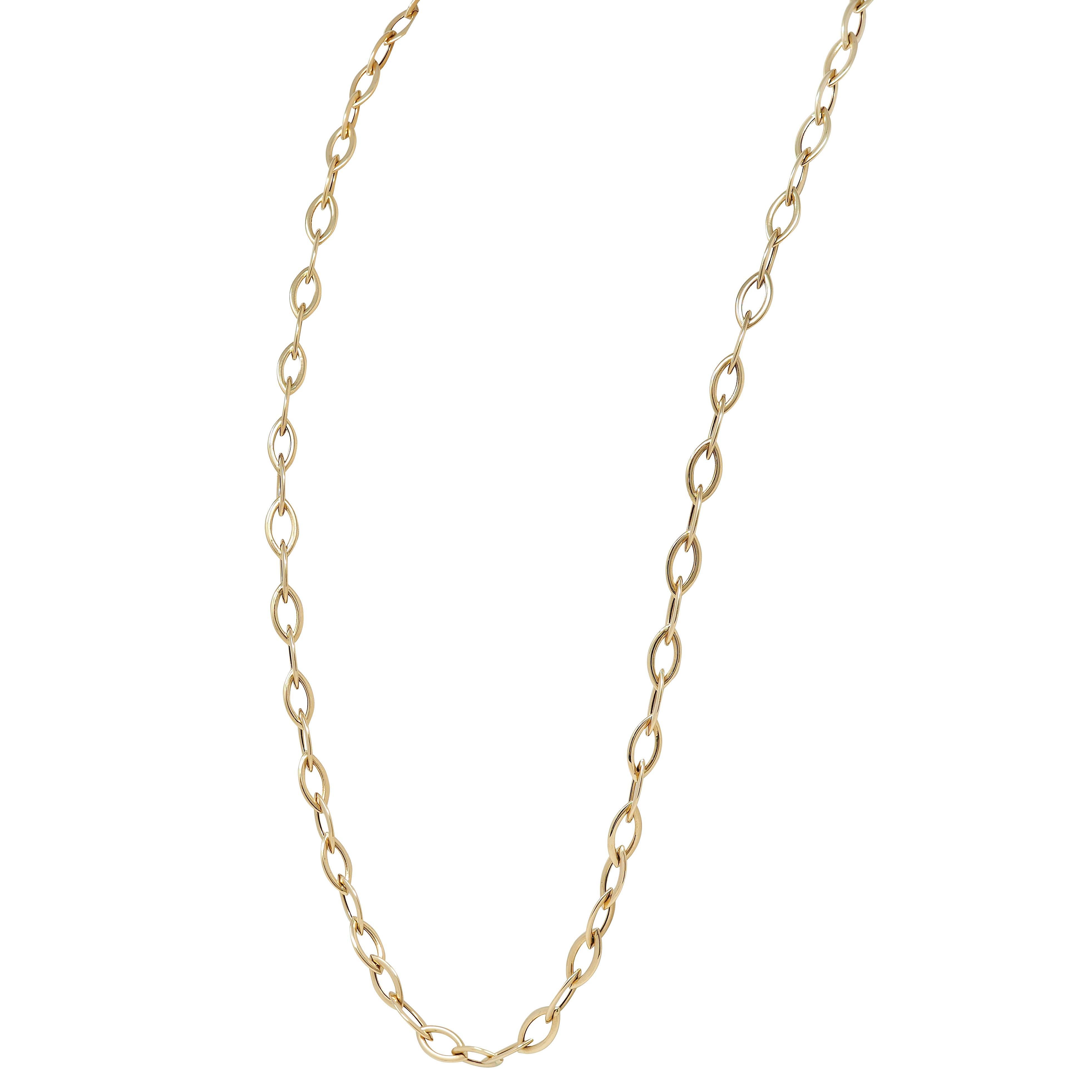 Contemporary 14 Karat Yellow Gold Fancy Navette Link Chain Necklace (Collier à maillons en or jaune 14 carats) en vente 1
