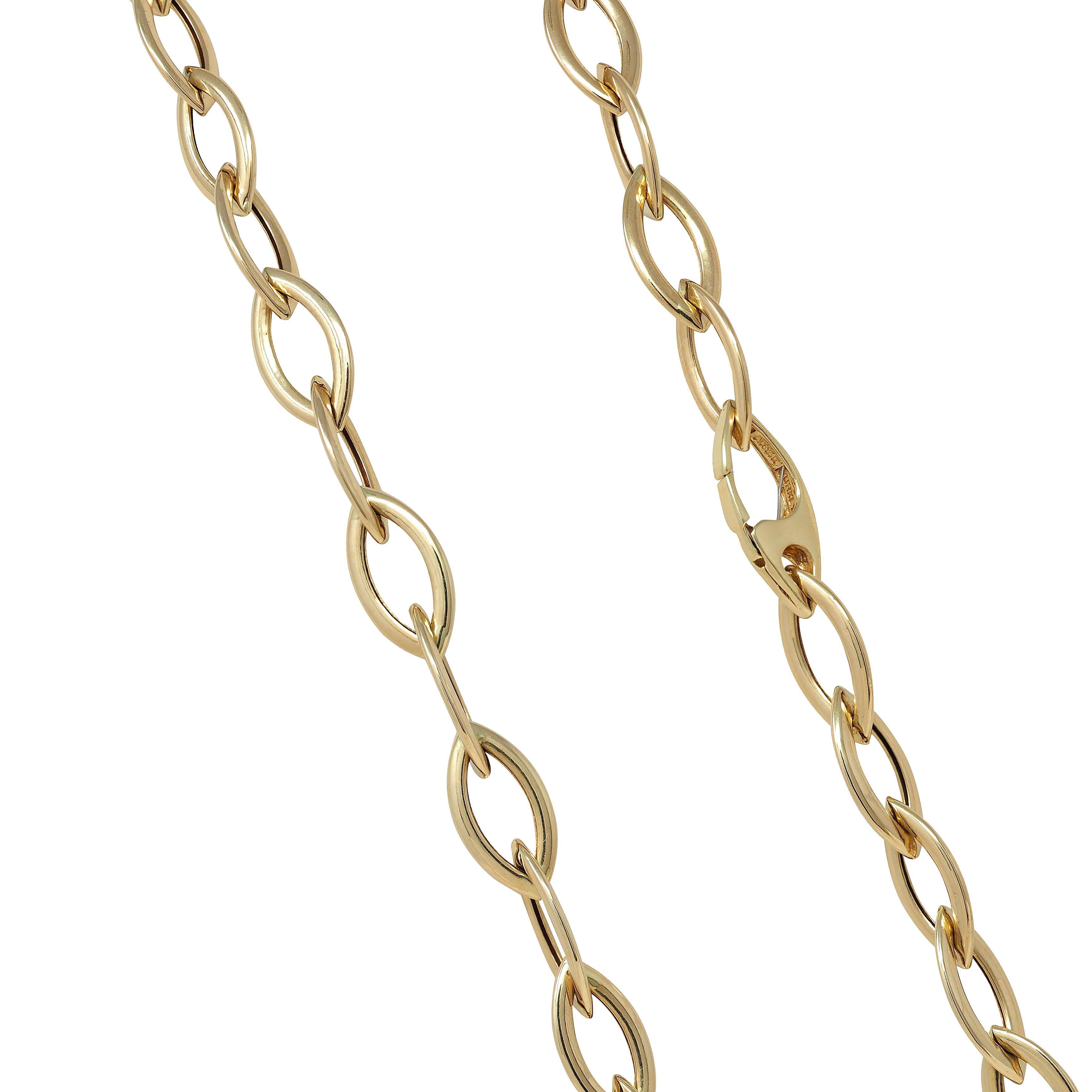 Contemporary 14 Karat Yellow Gold Fancy Navette Link Chain Necklace (Collier à maillons en or jaune 14 carats) en vente 2