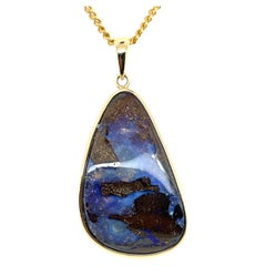 Contemporary 14 Karat Yellow Gold Freeform Oval Blue and Brown Opal Pendant