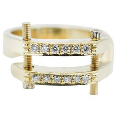 Contemporary 14 Karat Yellow Gold Pave Diamond Screw Ring