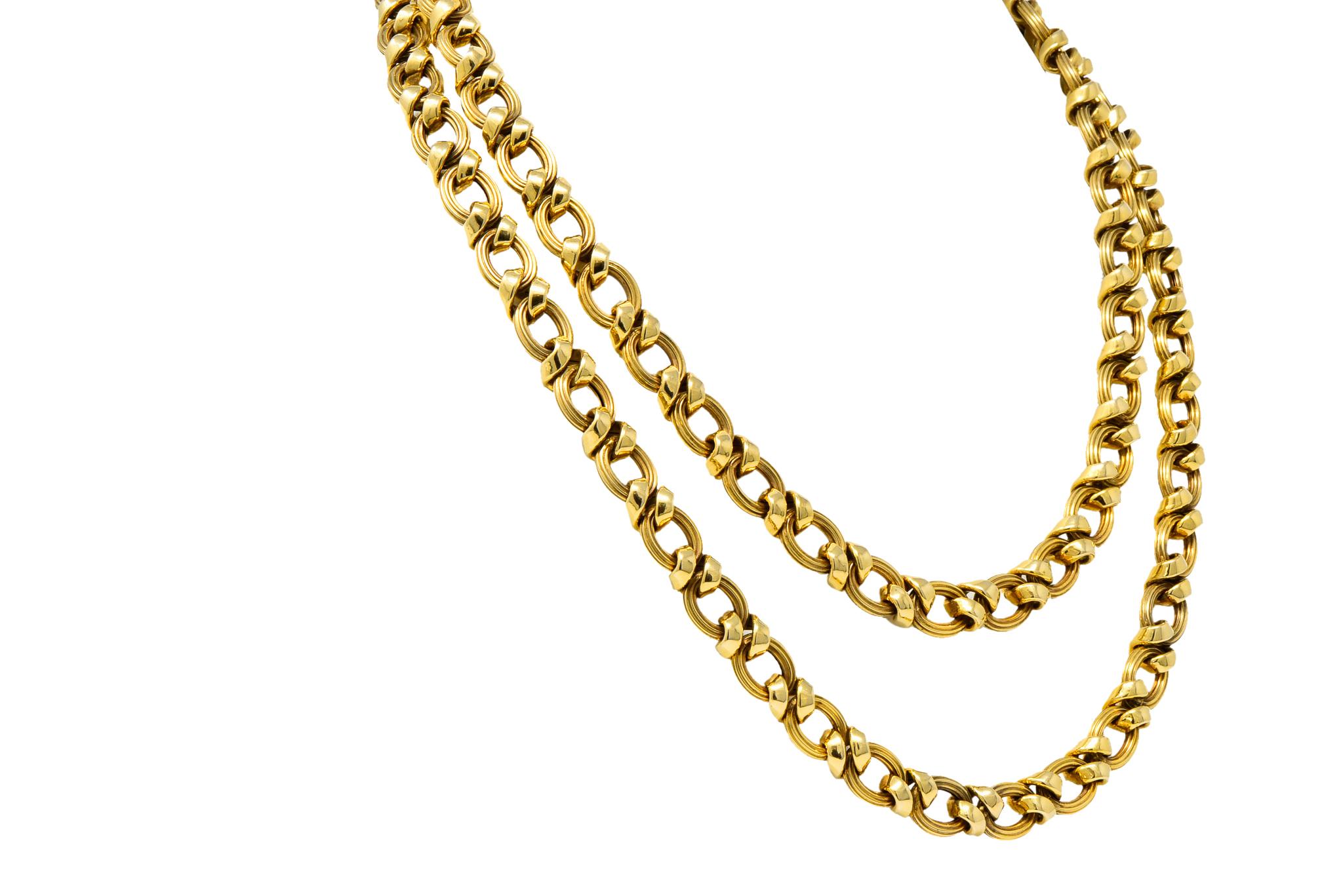 Contemporary 14 Karat Yellow Gold Twisted Link Long Chain Necklace In Excellent Condition In Philadelphia, PA