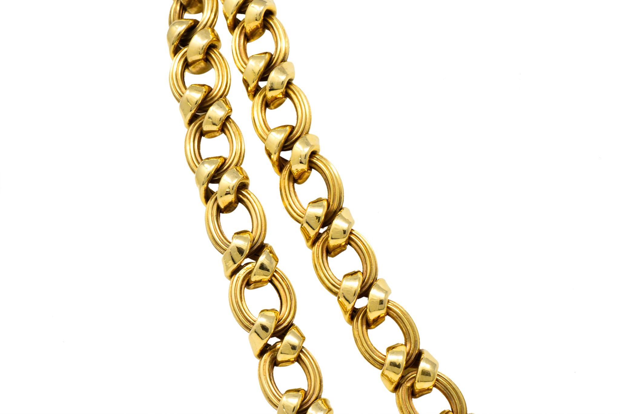 Women's or Men's Contemporary 14 Karat Yellow Gold Twisted Link Long Chain Necklace
