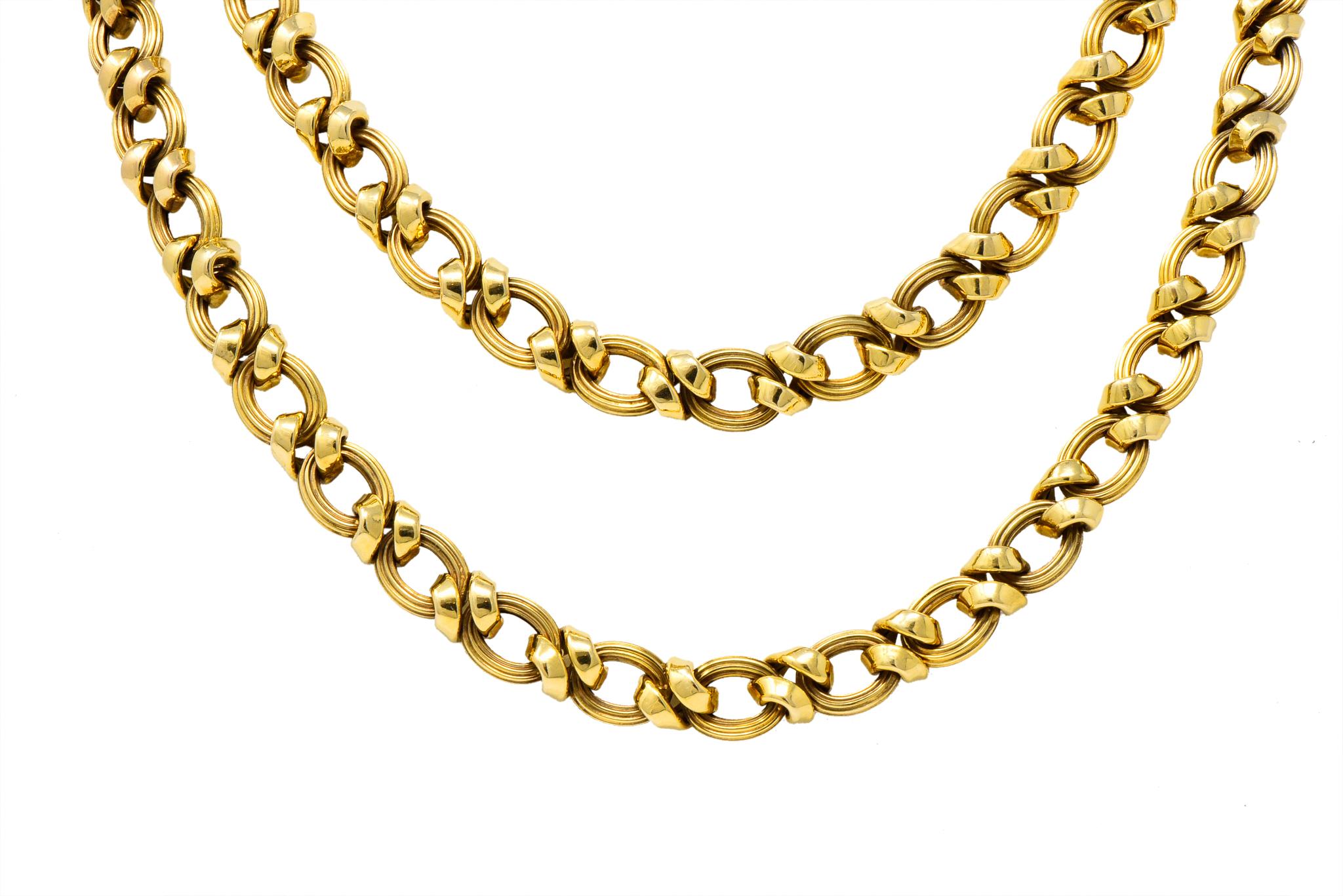 Contemporary 14 Karat Yellow Gold Twisted Link Long Chain Necklace 3
