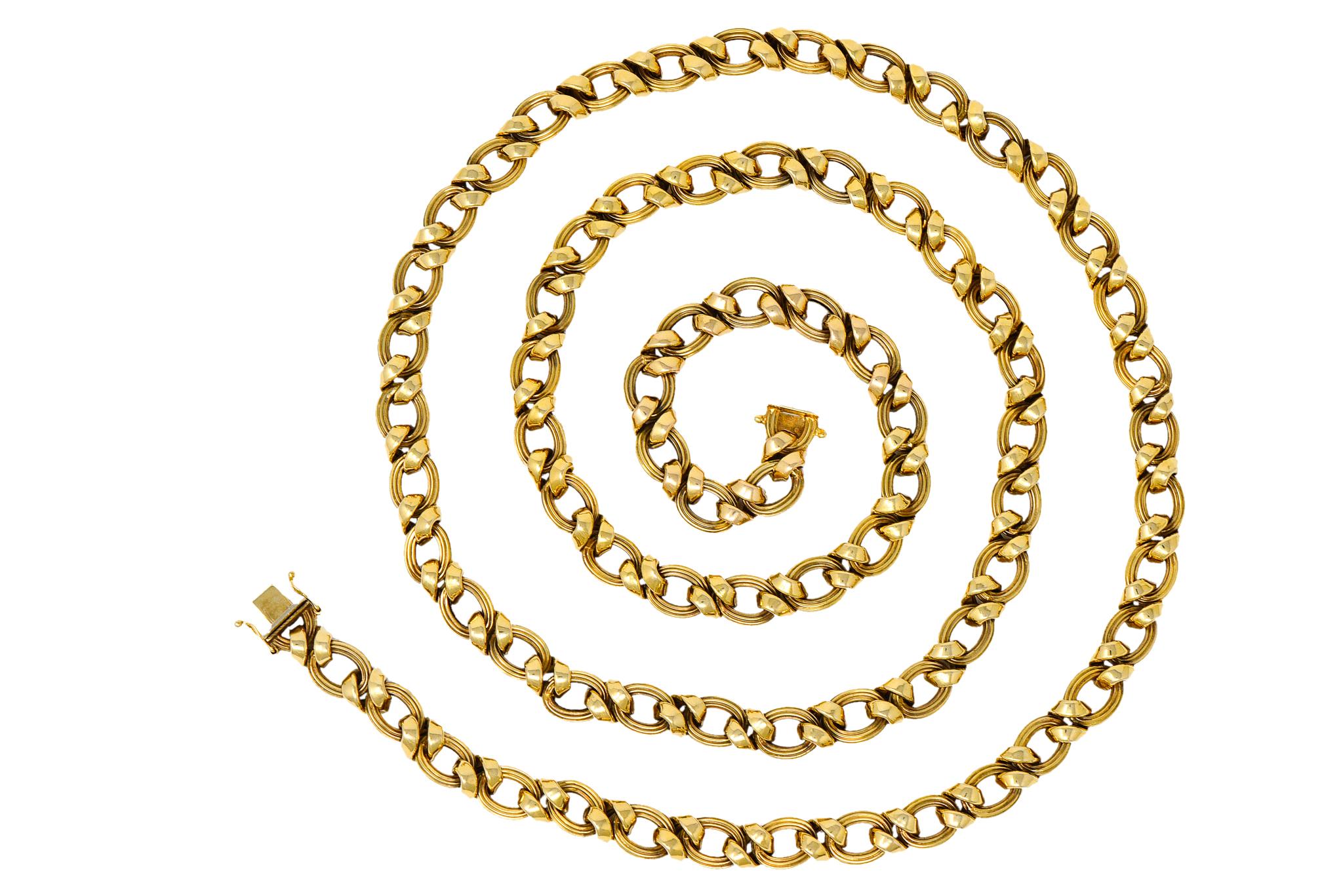 Contemporary 14 Karat Yellow Gold Twisted Link Long Chain Necklace 4