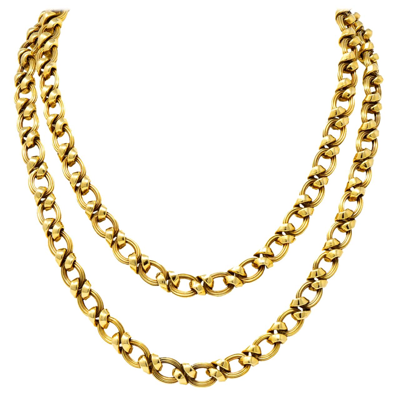 Contemporary 14 Karat Yellow Gold Twisted Link Long Chain Necklace