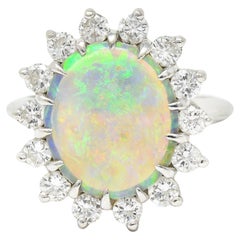 Contemporary 1.40 Carats Diamond Opal 14 Karat White Gold Halo Cluster Ring