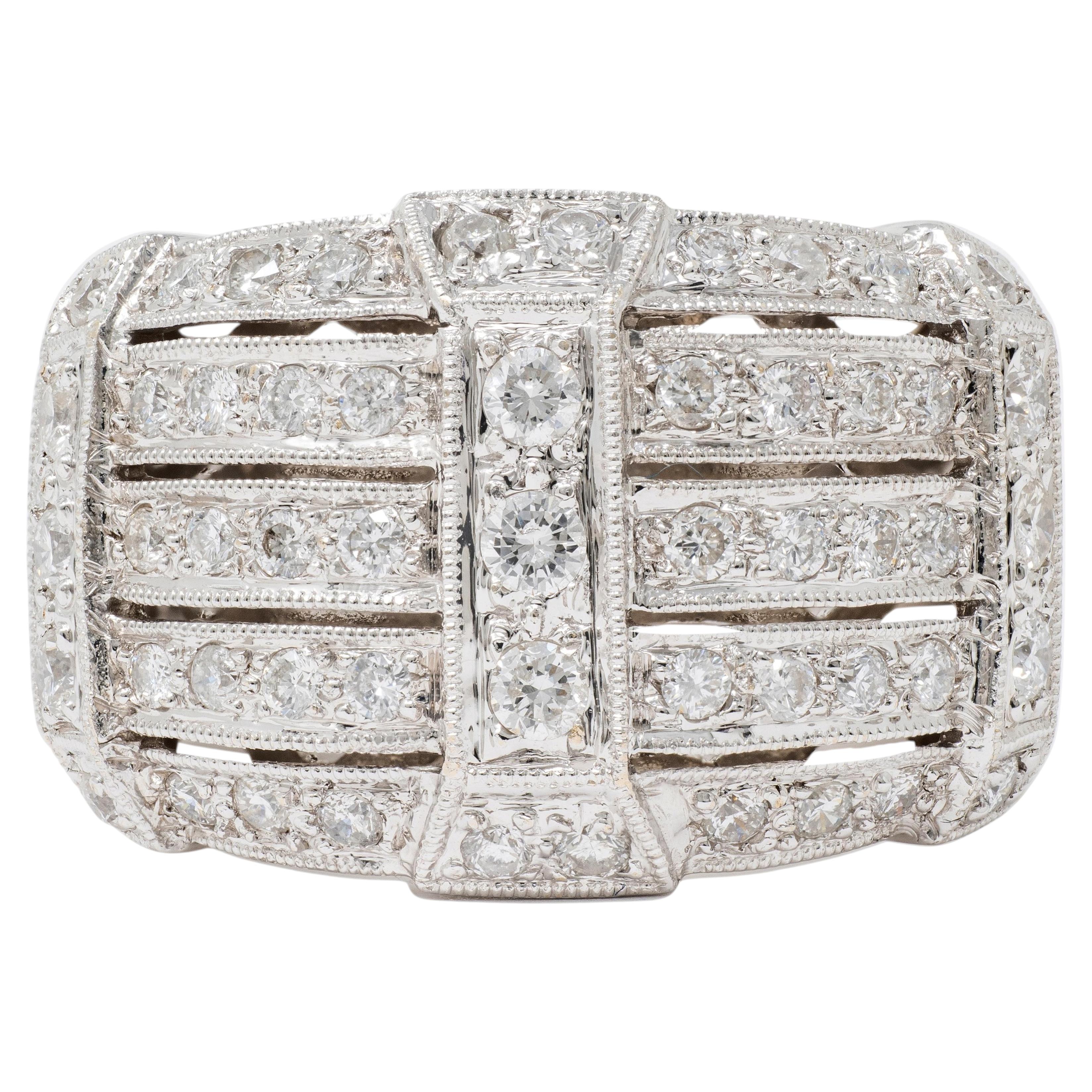AM Contemporary 1.40 CTW Diamond 18 Karat White Gold Wide Strap Band Ring (bague à large bracelet en or blanc 18 carats)