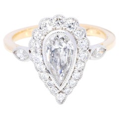 Contemporary 1.41 Carat Pear Cut Brilliant Diamond Halo Ring 18 Carat Gold