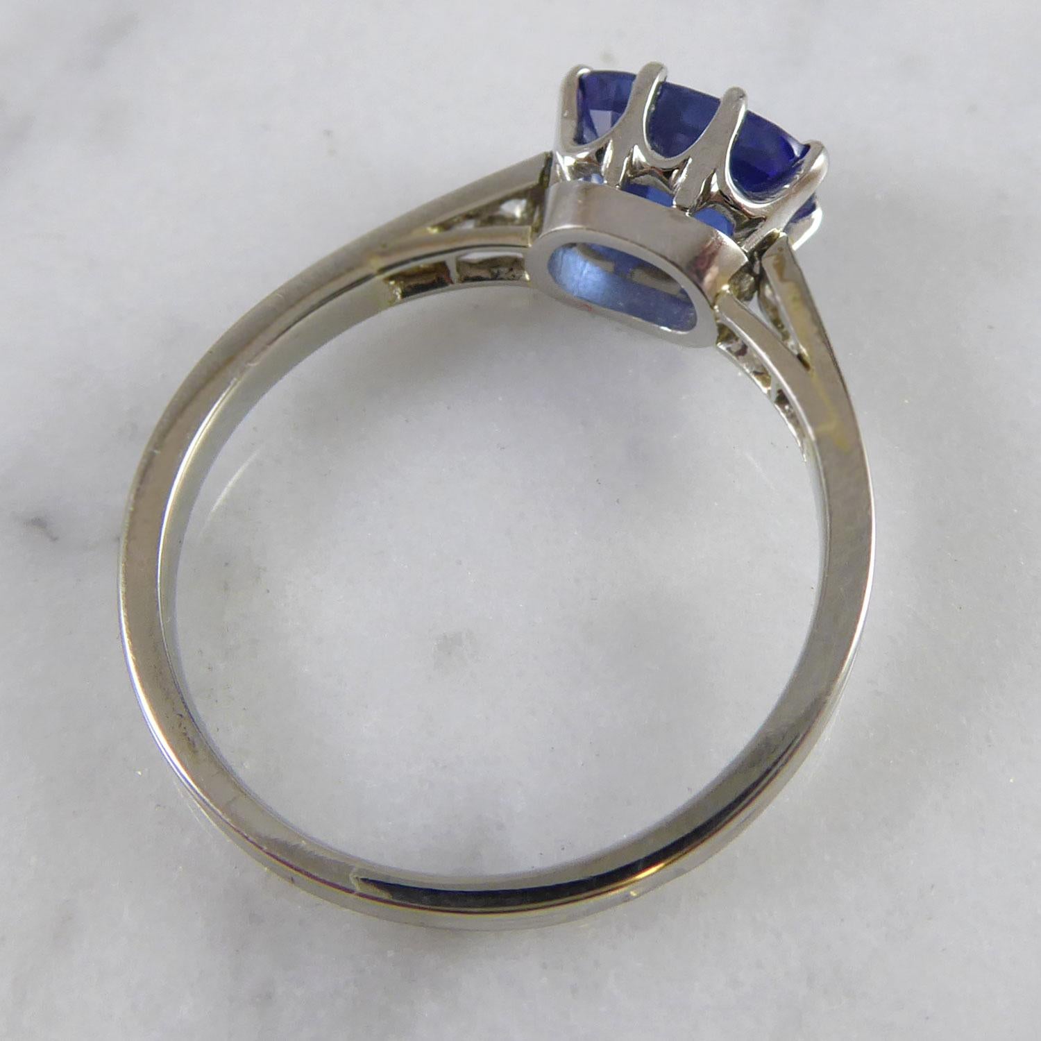 Women's Contemporary 1.41 Carat Sapphire Ring with Diamond Set Shoulders, French