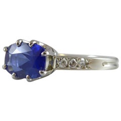 Contemporary 1.41 Carat Sapphire Ring with Diamond Set Shoulders, French