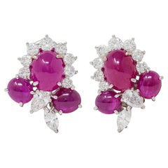 Orecchini floreali contemporanei con diamante e rubino da 14,19 CTW in platino e oro bianco da 18 carati