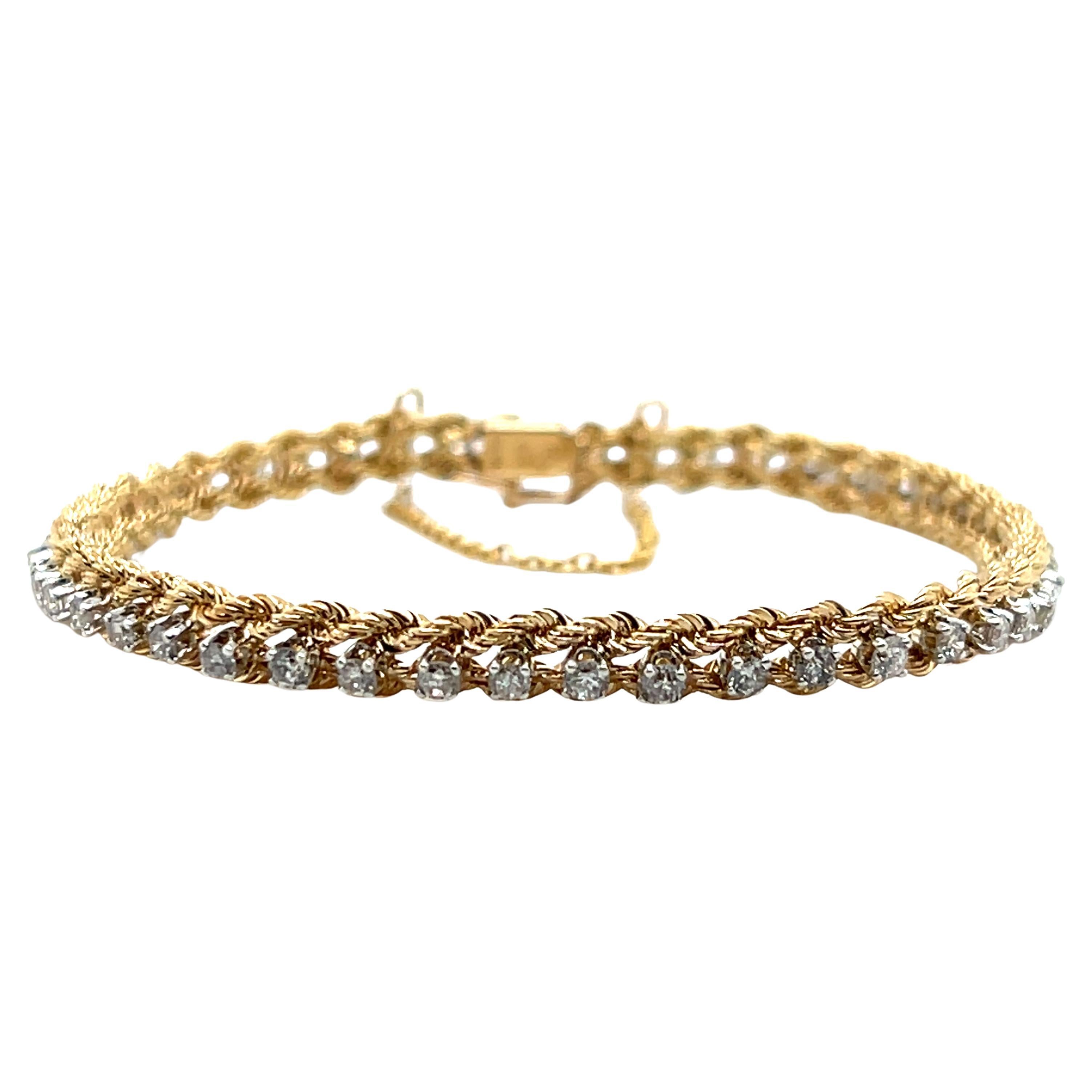 Contemporary 1.44 tcw Diamond Two Tone 14k Gold Twisted Rope Bracelet