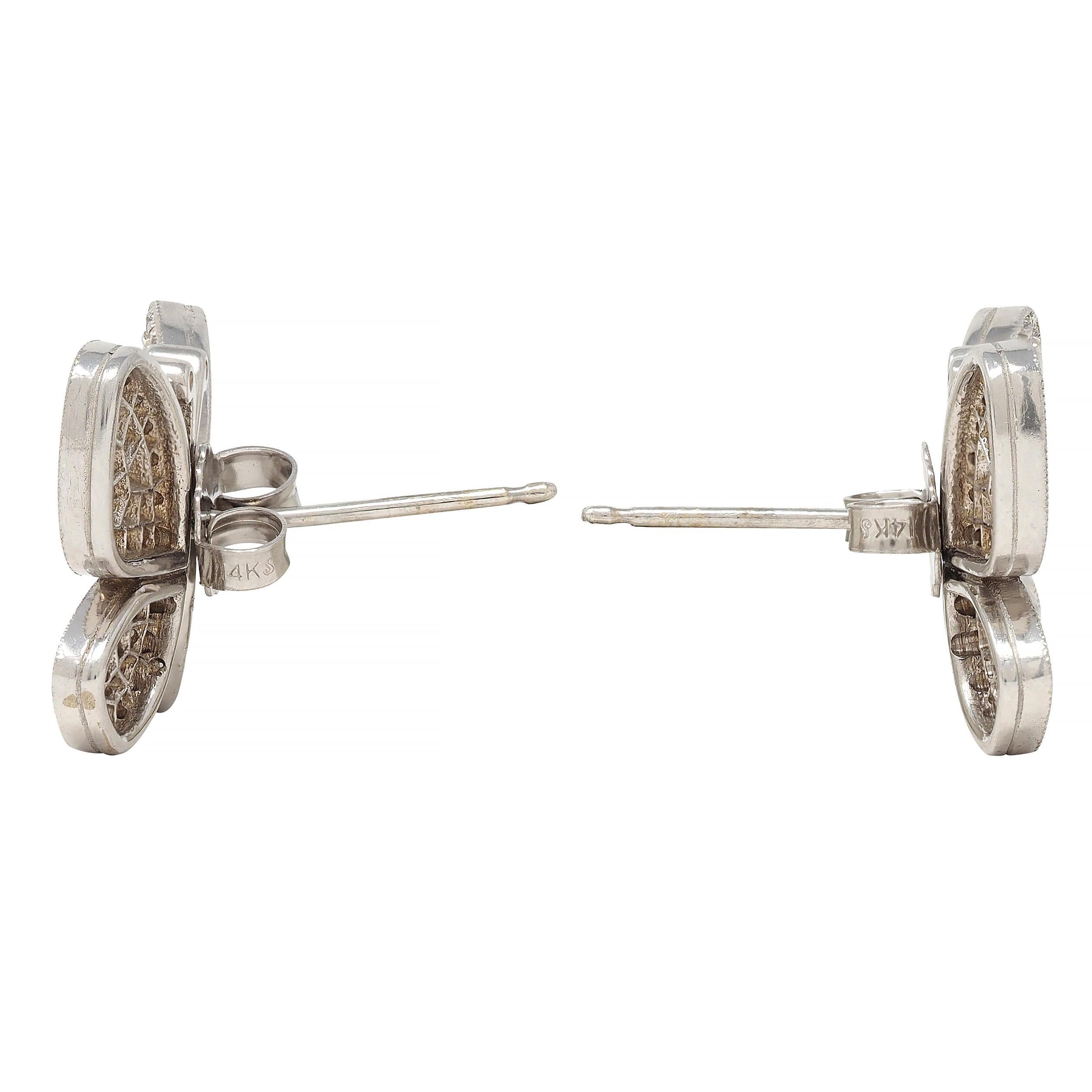 Round Cut Contemporary 1.45 CTW Diamond 14 Karat White Gold Butterfly Earrings