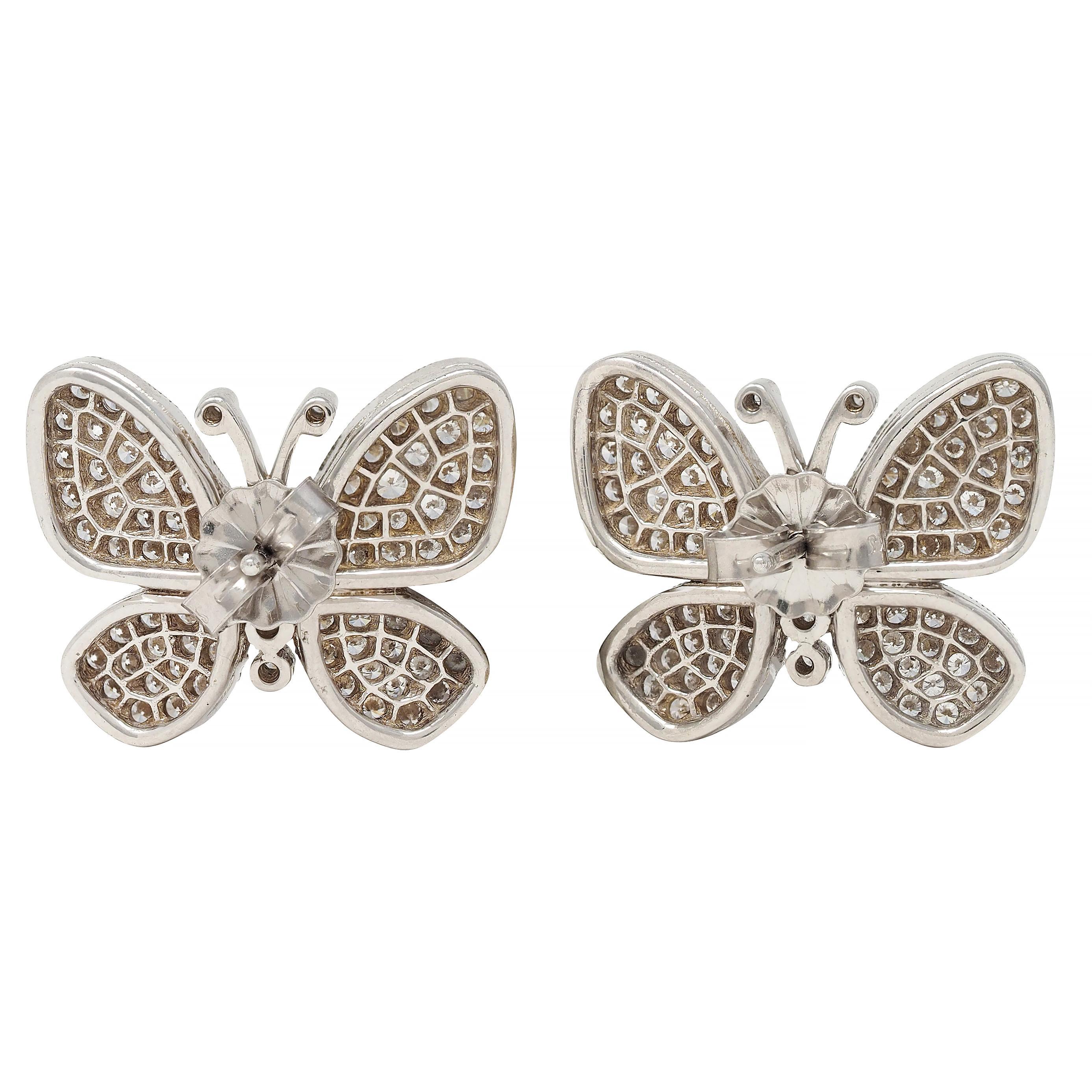 Women's or Men's Contemporary 1.45 CTW Diamond 14 Karat White Gold Butterfly Earrings