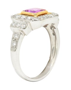 Contemporary 1.46 Carats Cushion Cut Pink Sapphire Diamond Platinum 18 K Ring