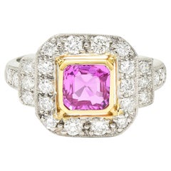 Contemporary 1.46 Carats Cushion Cut Pink Sapphire Diamond Platinum 18 K Ring