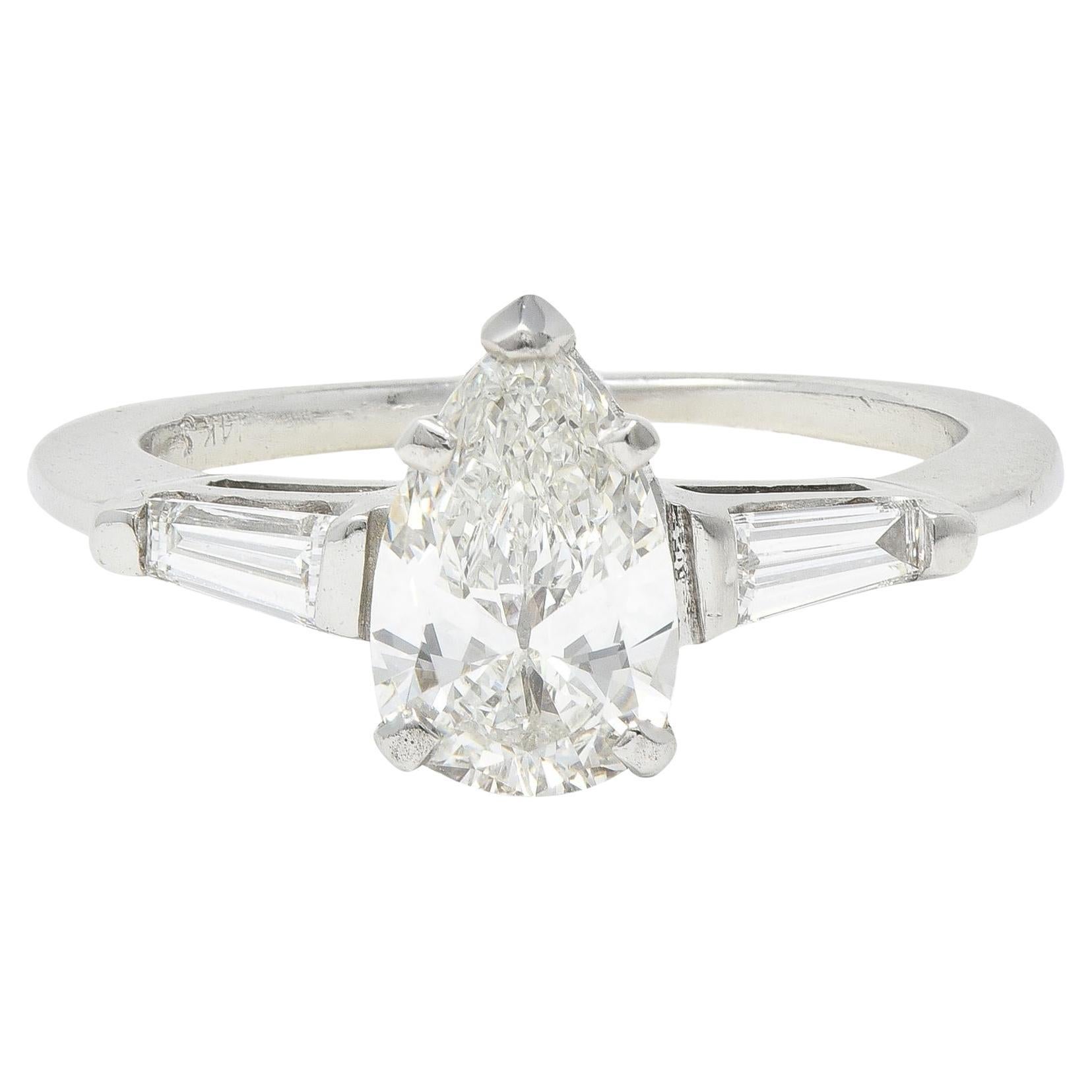Contemporary 1.46 CTW Pear Diamond 14 Karat White Gold Engagement Ring GIA