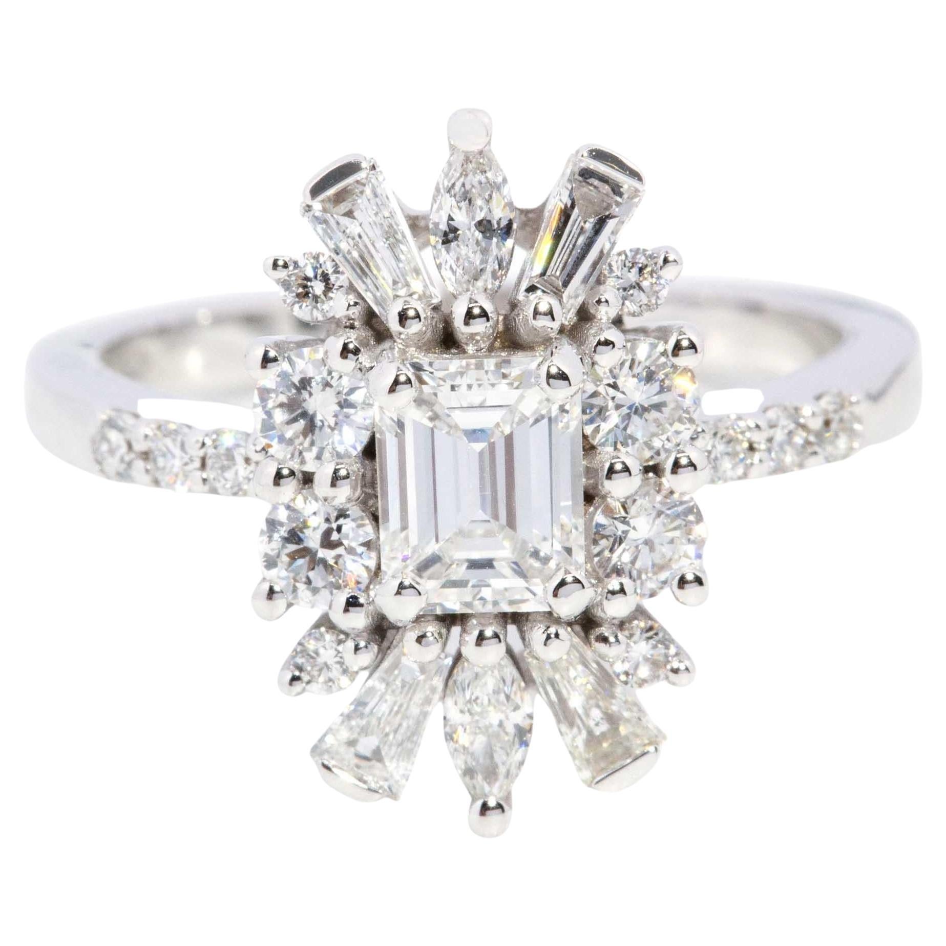 Contemporary 1.47 Carat Diamond Cluster Ring 18 Carat White Gold