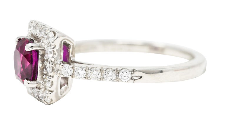 Contemporary 1.47 Carats Cushion Cut Ruby Diamond Platinum Square Halo ...