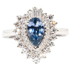 Contemporary 1.48 Carat Pear Cut Sapphire Double Halo RIng 18 Carat White Gold