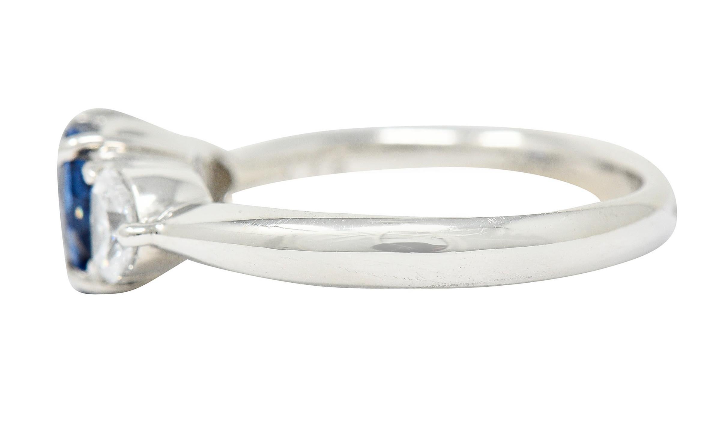 Women's or Men's Contemporary 1.48 Carats Heart Sapphire Diamond Platinum Three Stone Ring