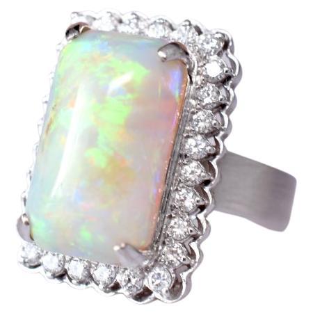 Contemporary 14ct White Gold Solid White Opal Ring For Sale