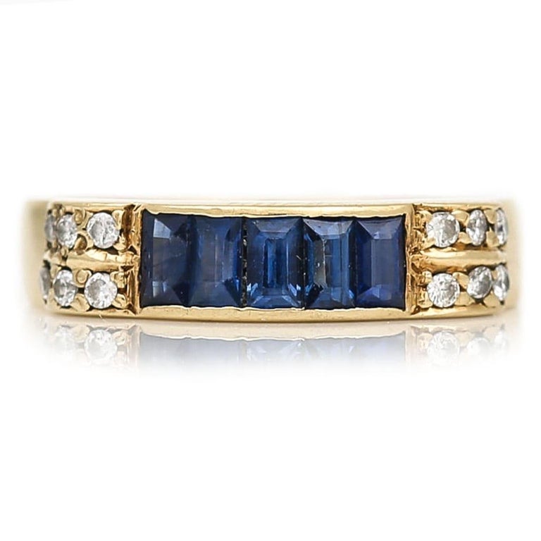 Contemporary 14ct Yellow Gold Sapphire and Diamond Half Eternity Ring ...