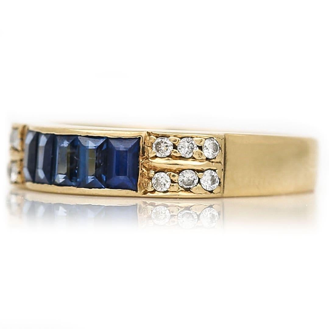 Contemporary 14ct Yellow Gold Sapphire and Diamond Half Eternity Ring In Good Condition In Lancashire, Oldham