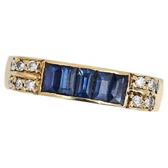 Vintage Contemporary 14ct Yellow Gold Sapphire and Diamond Half Eternity Ring