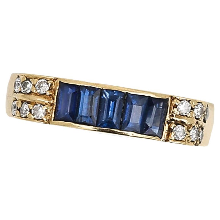 Contemporary 14ct Yellow Gold Sapphire and Diamond Half Eternity Ring ...