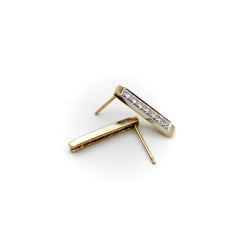 Contemporary 14K Gold Diamond Bar Signature Earrings