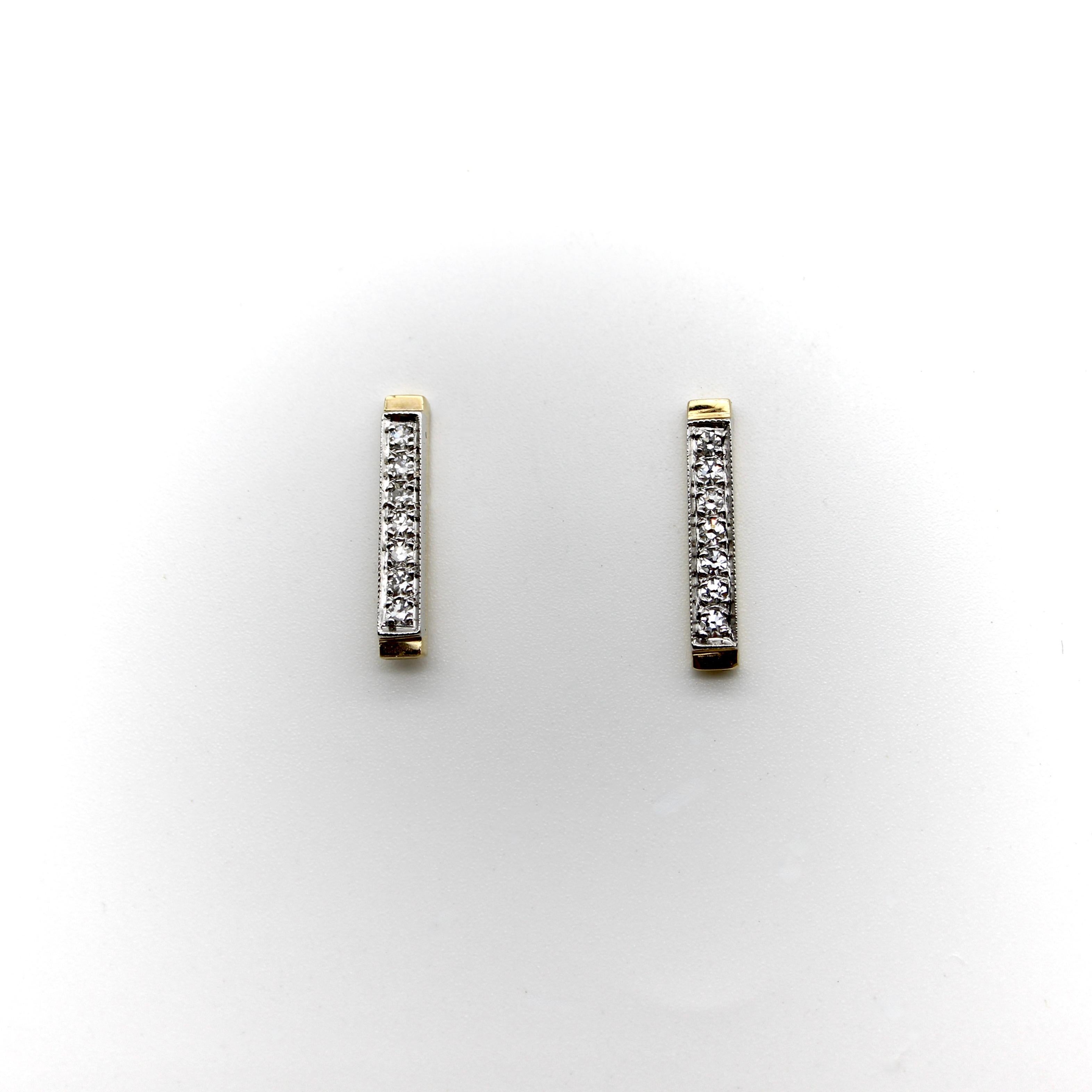 Women's or Men's Contemporary 14K Gold Diamond Bar Signature Earrings For Sale