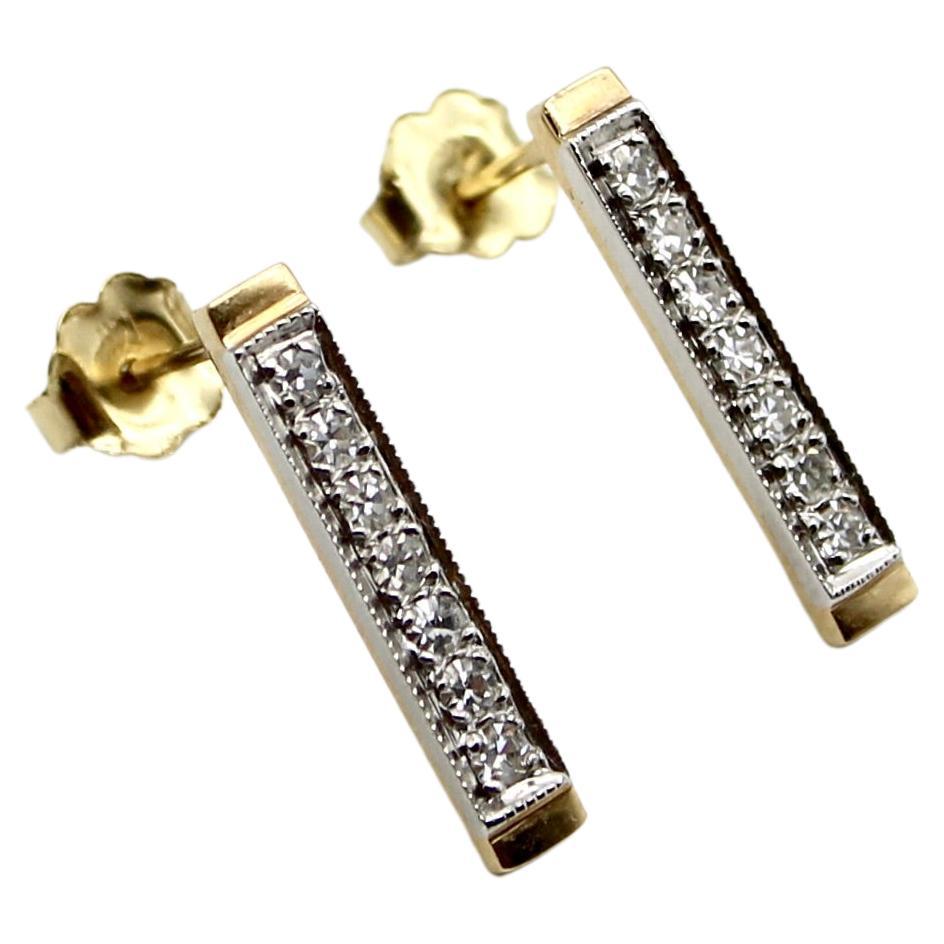 Contemporary 14K Gold Diamond Bar Signature Earrings For Sale