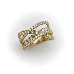 Contemporary 14K Gold Micro Pave Diamond Crossover Ring
