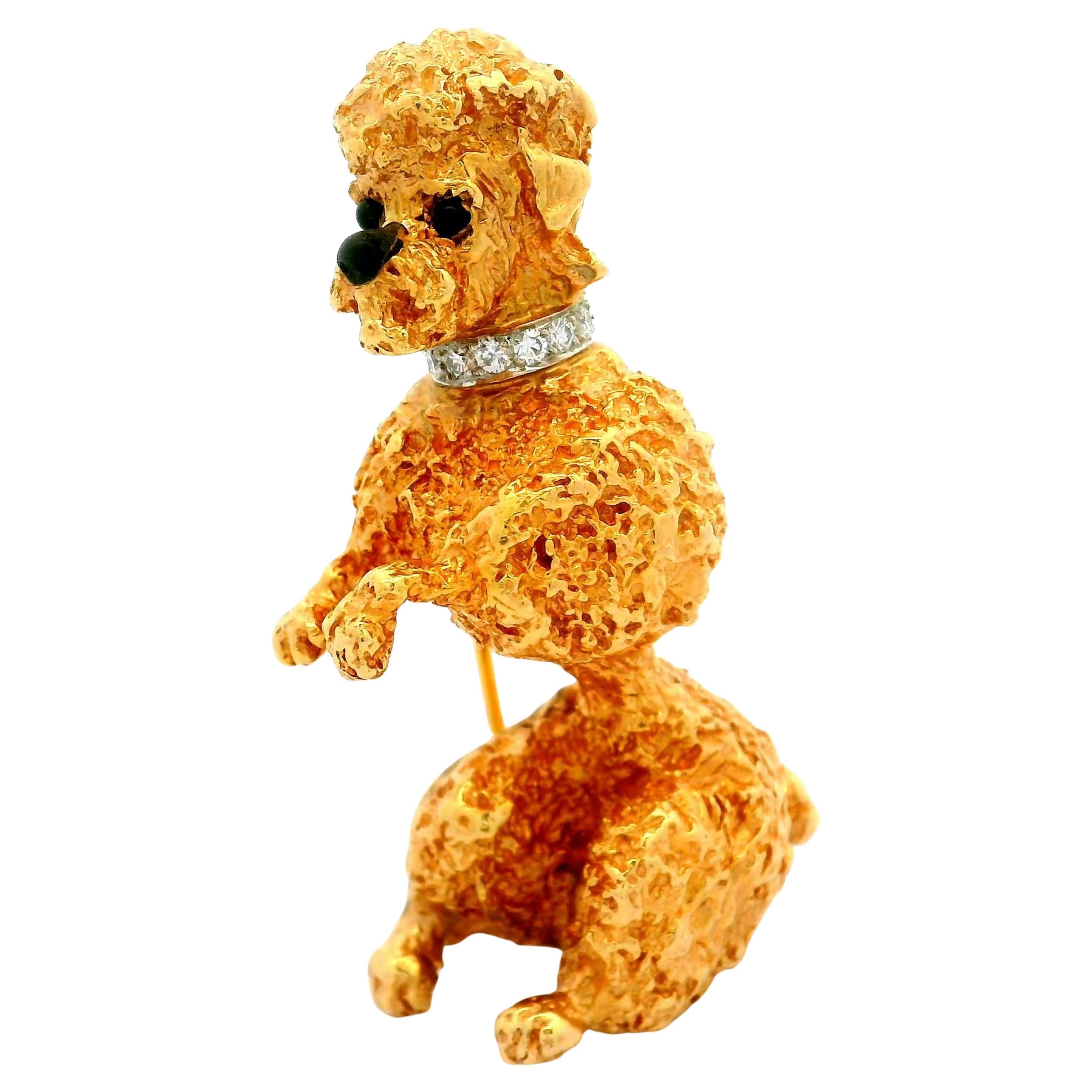 Contemporary 14k Gold Poodle Brooch with Diamonds by William Ruser